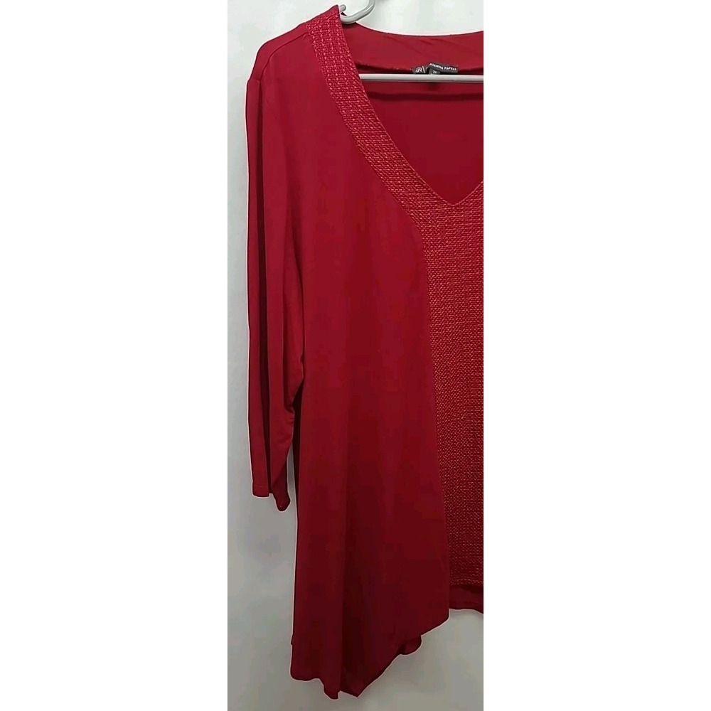 Adrianna Papell Womens Blouse Red V-Neck 3/4 Sleeve Fairy Size 2X - Picture 7 of 9